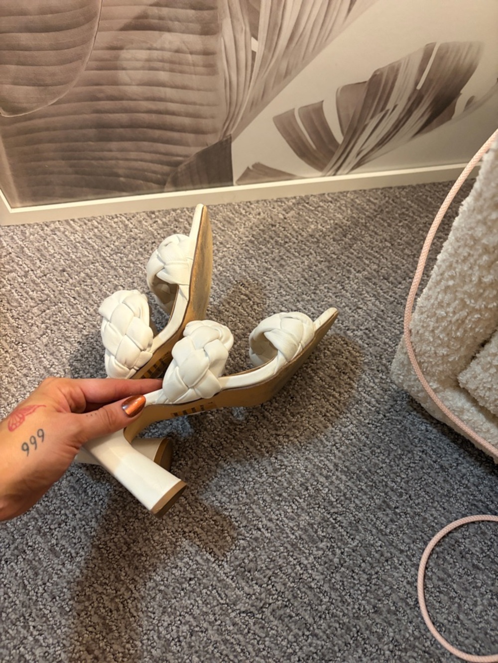 Express White Braided Double-Strap Heeled Mules - Picture 3 of 5